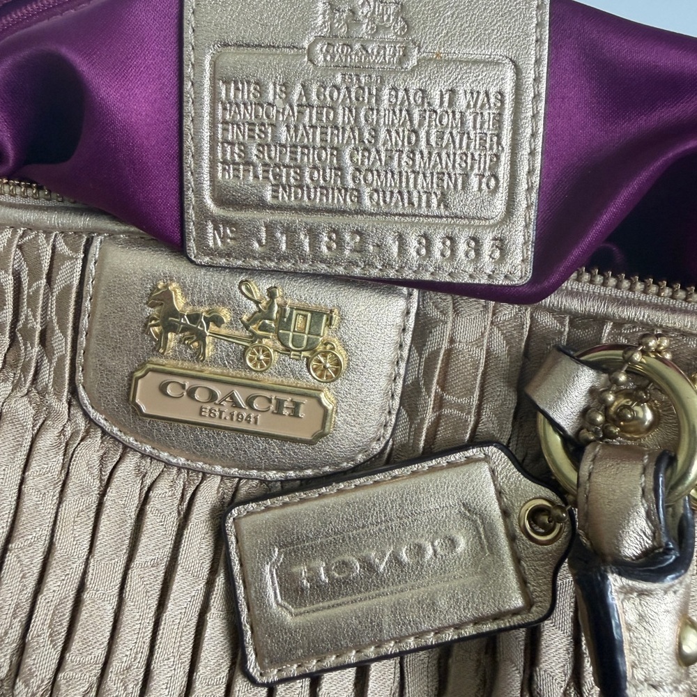 Vtg Coach Madison Gath Sophia Satchel Bag 18885 MetallicGold/Beige Carriage Glam - Picture 13 of 16